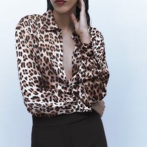 Zara Silky Satin Leopard Cheetah Animal Print. Button Down